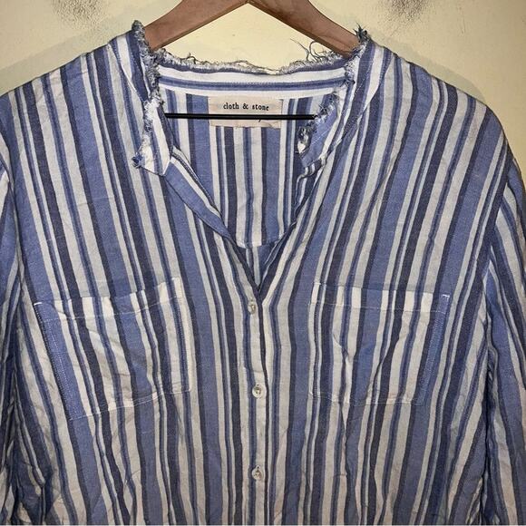 CLOTH &STONE ANTHRO raw hemline striped tunic shirt L - Picture 4 of 6